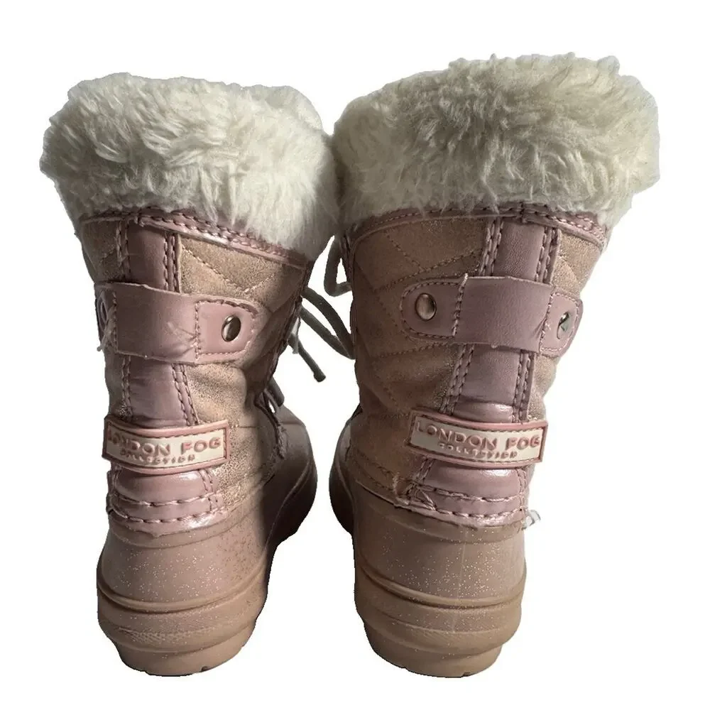 London Fog Collection Toddler Girls Size 6 Pink Faux Fur Duck Winter Snow Boots
